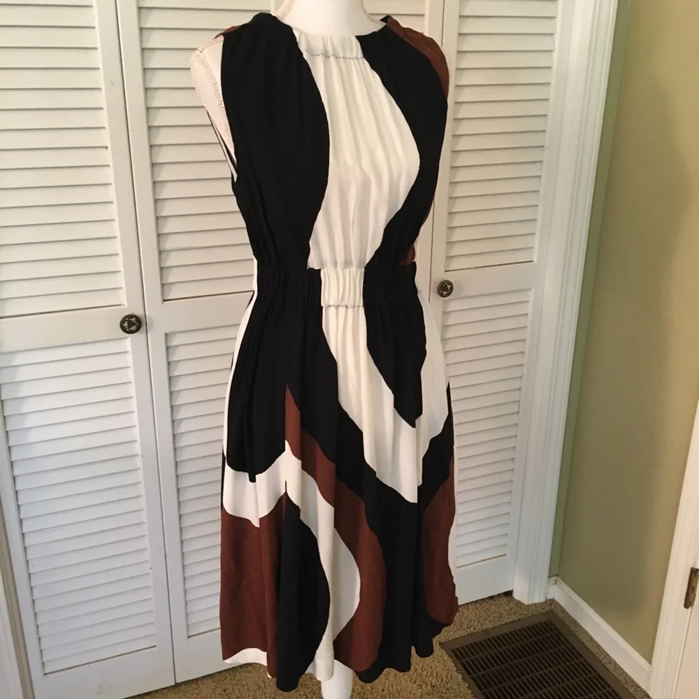 Kate Spade New York Elegant Rio Black, White, and Brown Women's Crepe Dress